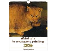 Calendrier mural 2026 Weird Cats In Renaissance - 12 mois sur le thème de l'art des chats bizarres - Calendrier mural 2026 amusant pour les amateurs de chats, 21,6 x 27,9 cm (2 pièces)
