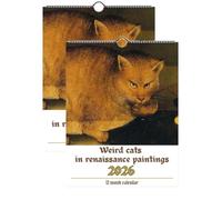Calendrier mural 2026 Weird Cats in Renaissance, 12 mois sur le thème de l'art des chats bizarres, planificateur mensuel amusant sur le thème de l'art des chats médiévaux, le bureau (2PCS)