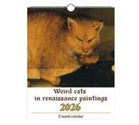 Calendrier mural 2026 Weird Cats in Renaissance, 12 mois sur le thème de l'art des chats bizarres, planificateur mensuel amusant sur le thème de l'art des chats médiévaux, le bureau (1PCS)