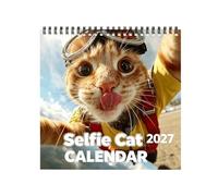 Calendrier mural 2027 avec motif chat à selfie | Calendrier mural en papier épais motif chat mignon | Agenda scolaire de 2 mois pour la maison, le bureau, l'école