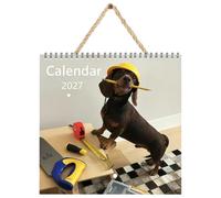 Calendrier mural 2027 avec motif chien et grille de date | Calendrier mensuel mural pour salle de ortoir, salon, chambre à coucher, étude, étudiants, enfants