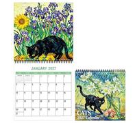 Calendrier Mural 2027 Chats Esthétiques, Planificateur De Bureau 12 Pages | Planificateur De Bureau 2027 Avec 12 Pages Mensuelles Illustrées De Chats Esthétiques, Épais Et Format Mural Suspendu