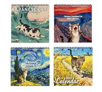 Calendrier mural 2027 « Chats et Chefs-d'œuvre » (4pcs) | Calendrier humoristique 2027 inspiré de chefs-d'œuvre classiques, reliure spirale premium, 21 x 21 cm