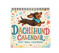 Calendrier mural 2027 « Joyeux Teckels », chiens adorables (1pc) | Calendrier de 12 mois illustré de teckels joyeux, designs colorés, idéal pour la décoration de la maison ou du bureau