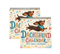 Calendrier mural 2027 « Joyeux Teckels », chiens adorables (2pcs) | Calendrier de 12 mois illustré de teckels joyeux, designs colorés, idéal pour la décoration de la maison ou du bureau