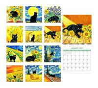 Calendrier mural 2027 Motif chat | Calendrier de peinture pour la maison, la chambre à coucher, le salon, le bureau, la cuisine, la salle de jeux
