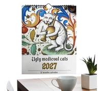 Calendrier mural 2027 motif chat | Décoration de chambre de janvier à décembre 2027 | Calendrier mural amusant sur 12 mois | Pour salon, chambre à coucher, bureau, cuisine, dortoir, appartement