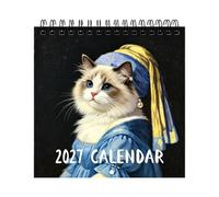 Calendrier mural 2027, motif chats célèbres, 12 planificateurs mensuels 21 x 21 cm