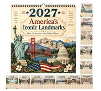 Calendrier mural 2027 - Planificateur de monuments américains - Décoration | Calendrier mensuel 2027 pour maison, appartement, salon, cuisine, bureau, studio, dortoir, café