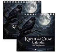 Calendrier mural 2027 Raven & Crow Corbeaux et Corneilles 12 mois (2PCS) | Calendrier gothique sombre et mystérieux sur le thème des corbeaux, avec reliure à spirale et système d'accroche