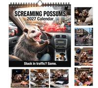 Calendrier mural 2027 Screaming Possums, 12 scènes chaotiques Possum (1 pc) | Calendrier animal intéressant, calendrier drôle de 12 mois, planificateur suspendu de vie chaotique, bureau, décoration