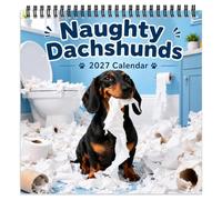 Calendrier mural 2027 Teckels coquins - Scènes de chiens espiègles (1PC) | agenda mensuel, décoration ludique pour la maison ou le bureau, cadeau pour les amoureux des teckels