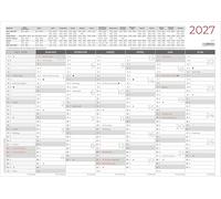 Calendrier Mural A3 Recto-Verso 2027: Vue d'ensemble annuelle 42x29,7 cm avec 14 mois, imprimé recto-verso, jours fériés, dates des vacances et phases lunaires, idéal pour le bureau, le télétravail et