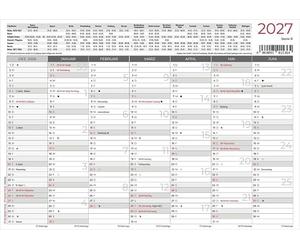 Calendrier Mural A5 Recto/Verso 2027: Vue d'ensemble annuelle 21x14,8 cm avec 14 mois, imprimé recto/verso, jours fériés, dates de vacances et phases lunaires, idéal pour le bureau, le télétravail et