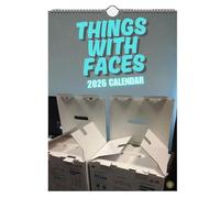 Calendrier mural amusant 2026-12 mois avec visages - Objets insolites avec visages - Planificateur créatif pour la maison et le bureau, cadeau pour les amateurs de comédie et de malice visuel (1 pièce