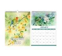 Calendrier Mural Année des Oiseaux 2026 - Calendrier à de 12 Mois avec Oiseaux Exotiques - Décorations Artistiques pour Amoureux de la Nature Chambre Cuisine Salon Bureau
