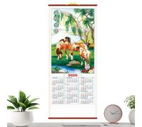 Calendrier Mural Année Du Cheval 2026 - Planificateur Mensuel À Détacher | Calendrier Chinois Traditionnel Sur Papier Rattan, Grand Organisateur Suspendu Pour Bureau, École, Maison