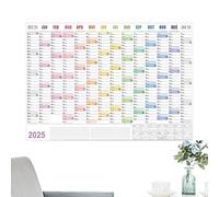 Calendrier mural annuel 2025 - Planificateur mural annuel avec autocollants | Décoration de la maison - Calendrier horizontal en papier épais | Planificateur d'horaire pour la maison, le travail