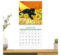 Calendrier mural avec motif chat - Planificateur mensuel | Célèbre calendrier chat peinture pour maison, chambre à coucher, salle de jeux, bureau, cuisine, bureau, salle de classe