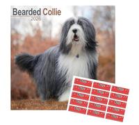 Calendrier mural barbu Collie 2026 | Race de chien carré | 16 mois | avec autocollants d'organisation