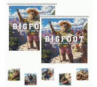 Calendrier mural Bigfoot autour du monde 2026 - 12 mois, thème voyage amusant, avec grandes grilles mensuelles, 30 × 30 cm, reliure spirale, calendrier cryptide pour la maison et le bureau (2)