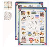 Calendrier mural Bucket List 2026 - Célébration des saisons de la vie, agenda Bucket List de 12 mois avec autocollants ludiques, calendrier mural inspirant pour vos objectifs de vie (2 pcs)