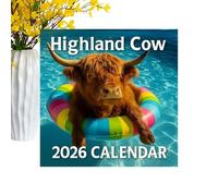 Calendrier mural - Calendrier 2026 carré 2026 avec animal mignon et vache des Highlands écossais | Planificateur mural amusant pour l'organisation et la planification de la journée, planificateur de