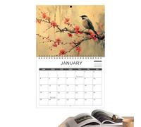 Calendrier mural - Calendrier mensuel d'art mural avec illustrations de scènes, oiseaux, paysages, chats, chiens, peinture à l'huile, motifs floraux | Planificateur papier pour la maison et le bureau