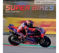 Calendrier mural carré 2026 - Super Bikes - 30,5 x 30,5 cm - Vue mensuelle - 16 mois - Thème transport - Comprend 180 autocollants de rappel