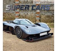 Calendrier mural carré 2026 - Super Cars - 30,5 x 30,5 cm - Vue mensuelle - 16 mois - Thème transport - Comprend 180 autocollants de rappel