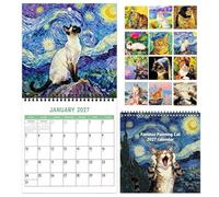 Calendrier mural chat planificateur de chats 12 mois et artistique | Planificateur calendrier mensuel pour lecture, santé mentale, étude, école, ménage, vacances, nettoyage