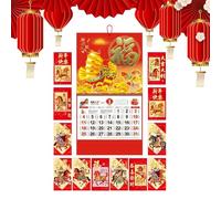 Calendrier mural chinois 2026 - chinois traditionnel avec 12 enveloppes rouges, calendrier mural sur 12 mois pour salle à manger, salon, chambre à coucher | Décoration lunaire année du cheval pour