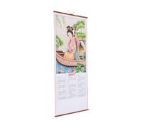 Calendrier Mural Chinois 2027 Format Rouleau, Décoratif en Papier | Pose Simple, 24 Termes Solaires, Motif Moutons et Nuages, Reste Plat au Mur pour Maison et Études