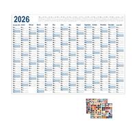Calendrier mural créatif pour 365 jours - Calendrier 2026 avec mise en page complète de l'année - Grand tableau de planification visuel pour salle d'étude, salle de sport, projets de bureau, salle de