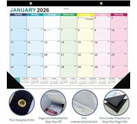Calendrier mural de 18 mois janvier 2026 à juin 2027 - Big Desk Planner avec organisateur de grille mensuel | Calendrier avec deux protecteurs d'angle pour la planification de l'écriture académique du
