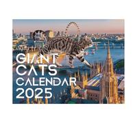 Calendrier mural de chat 2025-illustrations robustes de grands chats, calendrier pour animaux de compagnie, planificateur de famille | Calendrier de 12 mois avec format portrait et champs carrés, perf