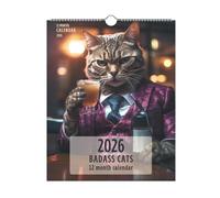 Calendrier Mural Des Chats Badass 2026, Calendrier Des Chats Drôles Avec 12 Photos De Chat D'attitude Hilarante, Calendriers Mural D'humour Pour La Maison Ou Le Décor De Bureau