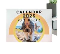 Calendrier mural drôle 2025, calendrier du cul de chat,Pages mensuelles Calendrier modèle chat 2025 - Calendrier mural drôle 2025 mensuel, calendrier avec boules de chat avec stam
