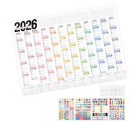 Calendrier mural effaçable 2026 - Planificateur annuel - Vue toute l'année - 74 x 52 x 5 cm - Pour la planification - Poster mural en papier recyclé