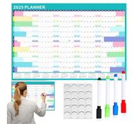Calendrier mural effaçable à sec - Calendrier mural 2025 effaçable - Calendrier annuel avec marqueurs - Design coloré pour la maison, la salle de classe et le bureau