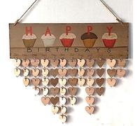 Calendrier mural en bois pour fête d'anniversaire de famille et amis, décoration murale en bois (imprimé marron (gâteau d'anniversaire))