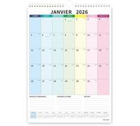 Calendrier mural familial grand format 18 mois, janvier 2026 à juin 2027, 31x43 cm coloré MEMO