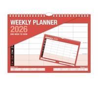 Calendrier mural hebdomadaire 2026 rouge - Une semaine par page 5 colonnes - Calendrier familial A4 à suspendre 210 x 296 mm - Vacances au Royaume-Uni et en Irlande pour la maison, le bureau, l'école