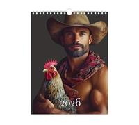 Calendrier mural Hunks With Hens 2026, calendrier mural humoristique exclusif sur le thème du bel et du poulet cool, 28 x 21 cm, décoration artistique amusante, planificateur d'agenda