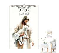 Calendrier mural mensuel de la Bible, calendrier mural des histoires bibliques chrétiennes 2025,Calendrier de 12 mois, aquarelles naturelles, peintures de paysages | amusant de