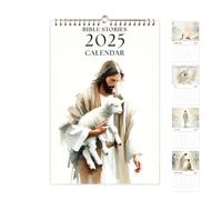 Calendrier mural mensuel de la Bible, calendrier mural des histoires bibliques chrétiennes 2025 | Calendrier de 12 mois, aquarelles naturelles, peintures de paysages,Calendriers mensuels de plan