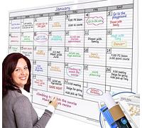 Calendrier mural mensuel extra large effaçable à sec 96,5 x 127 cm Grand tableau blanc plastifié effaçable à sec Calendrier vierge 30 jours lignes carrés