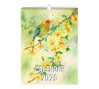 Calendrier mural oiseaux 2026, calendrier de planification mensuelle 12 mois avec oiseaux exotiques | Planificateur mensuel décoratif pour maison, bureau, chambre, cuisine