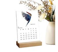 Calendrier Mural Oiseaux 2026 | Planificateur Mensuel Vertical en Aquarelle,Éphéméride de Bureau avec Support en Bois | pour Maison Bureau Organisation Rendez-vous Fêtes Nouvel An Noël