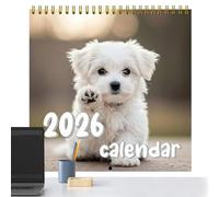 Calendrier mural pour chiots 2026 - Calendrier mural sur le thème des chiens mignons avec plans mensuels | en et trou de suspension pour la maison, le bureau, les marque-pages de